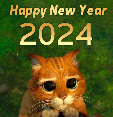 Kot ze Shreka życzy szczęśliwego nowego roku 2024
